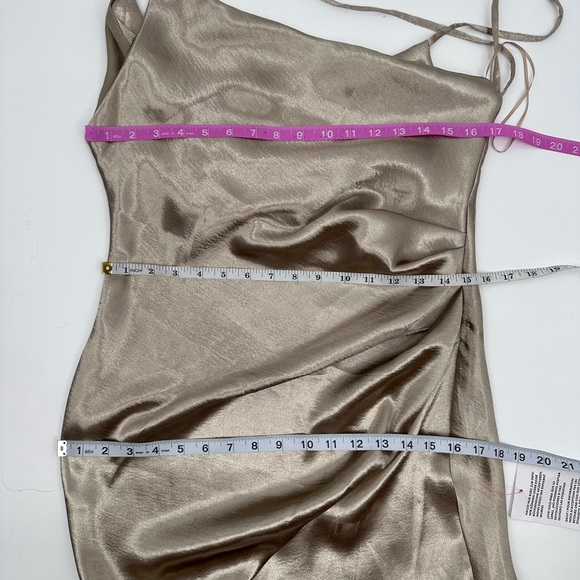 ASOS DESIGN drape satin slip mini dress in high shine in champagne NWT - Picture 5 of 8